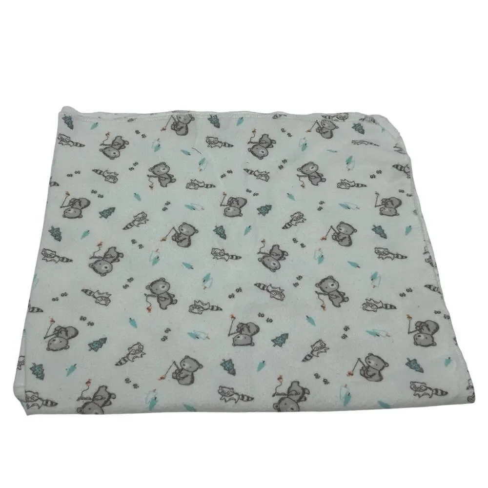 Trend Lab Bear Raccoon Fishing Trees Baby Blanket Cotton Flannel Receiving